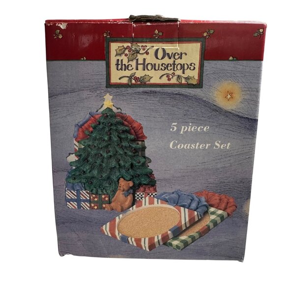 Susan Winget 4 Coaster Set w/ Christmas Tree Holder Ceramic Hand Painted Vintage - Picture 3 of 12